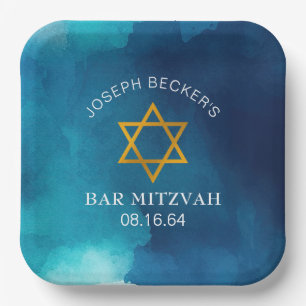 Elegant Gold Star of David Bar Mitzvah  Paper Plate