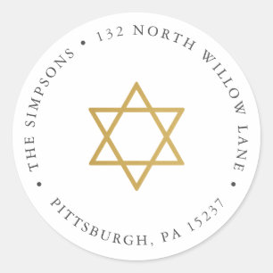 Elegant Gold Star of David Return Address  Classic Round Sticker