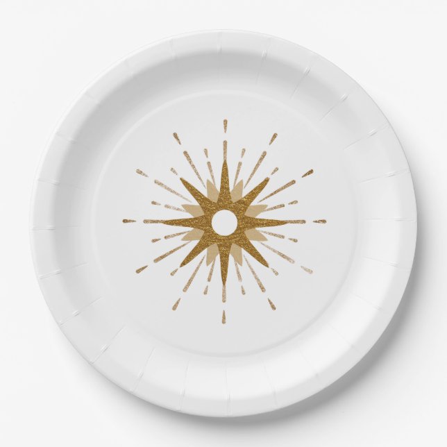 Elegant Gold Starburst Paper Plate (Front)