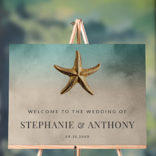 Elegant Gold Starfish Beach-Themed Wedding Acrylic Sign