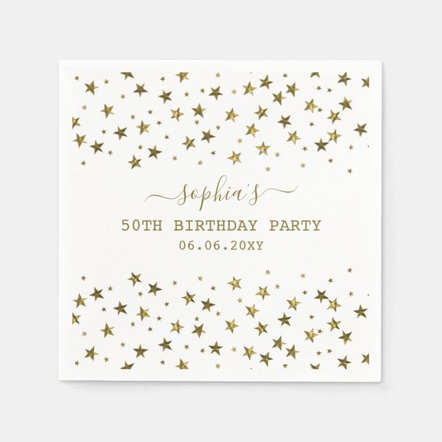 Elegant Gold Stars 50th Birthday Party Napkin (Front)