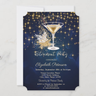 Elegant Gold Stars Champagne Navy Blue Retirement Invitation