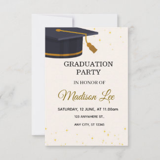 Elegant Gold Stars Graduation Party Invitation