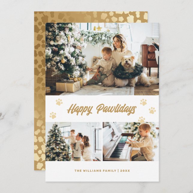 Elegant Gold Stars Happy Pawlidays Photo Holiday Card (Front/Back)