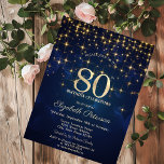 Elegant Gold Stars  Navy Blue 80th Birthday Party Invitation<br><div class="desc">A modern,  chic and glamourous gold stars on a navy blue background.</div>