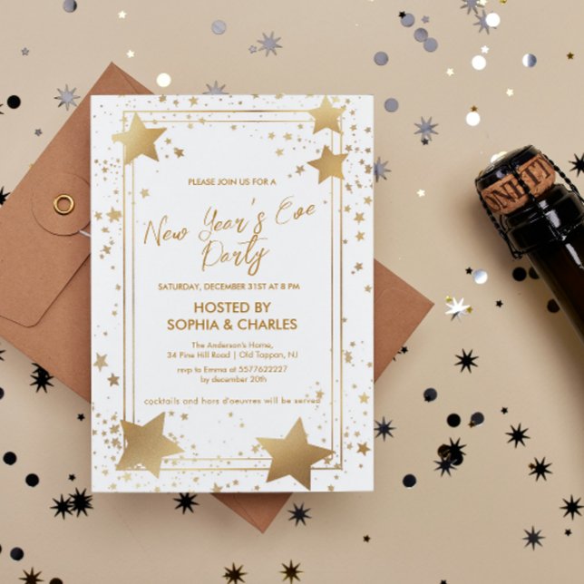 Elegant Gold Stars New Year's Eve Party  Invitation (Creator Uploaded)