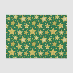 Elegant Gold Stars  on Green Damask Tissue Paper