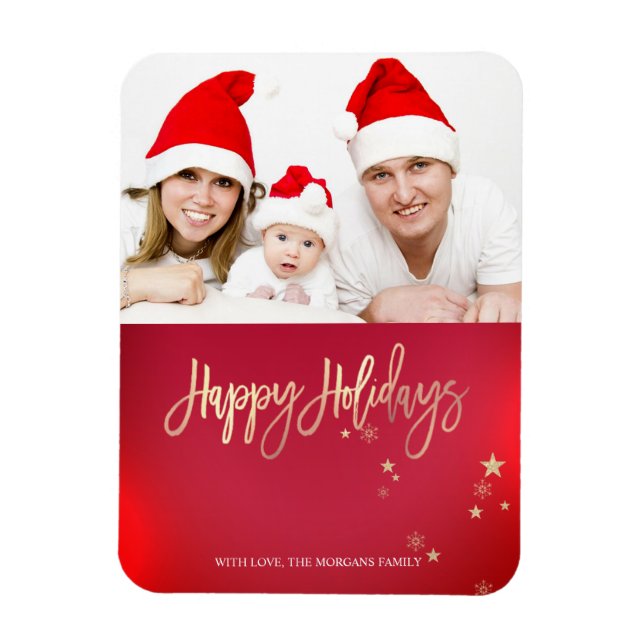Elegant Gold Stars Red Photo Merry Christmas Magnet (Vertical)