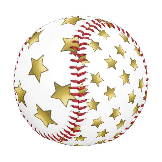 Elegant gold stars white pattern baseball (Angled)