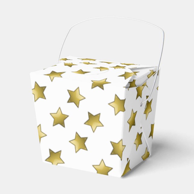 Elegant gold stars white pattern favour box (Front Side)