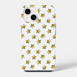 Elegant gold stars white pattern iPhone 14 case