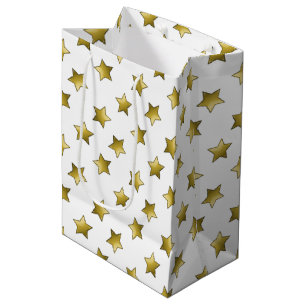 Elegant gold stars white pattern medium gift bag