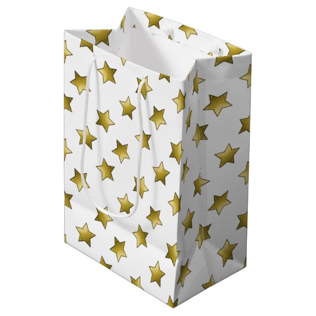 Elegant gold stars white pattern medium gift bag (Front Angled)