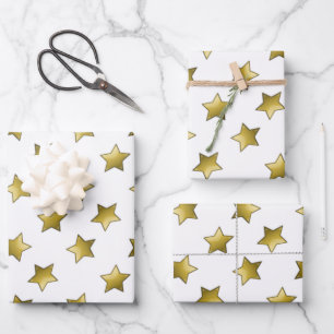Elegant gold stars white pattern wrapping paper sheet