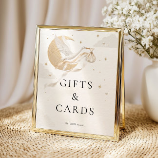 Elegant Gold Stork Baby Shower Gifts and Cards Poster