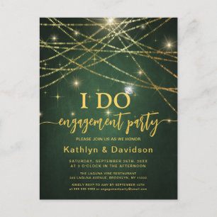 Elegant Gold String Lights Green I DO Engagement Invitation Postcard
