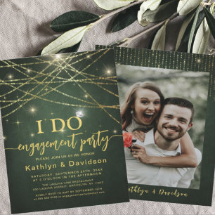 Elegant Gold String Lights I DO Engagement Party Invitation