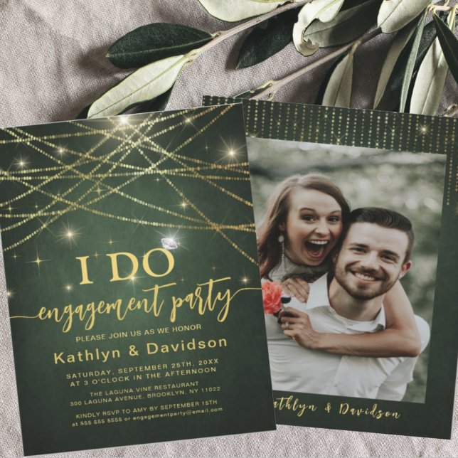 Elegant Gold String Lights I DO Engagement Party Invitation (Creator Uploaded)