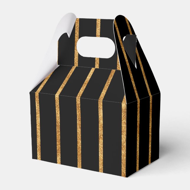Elegant Gold Stripe Black Great Gatsby Wedding Favour Box (Front Side)