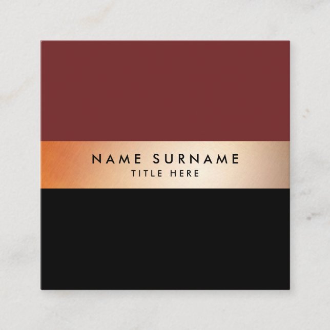 Elegant Gold Stripe Black Square Business Card (Front)