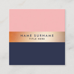 Elegant Gold Stripe Blue Square Business Card