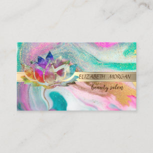Elegant Gold Stripe Confetti,Colourful Lotus,Marbl Business Card