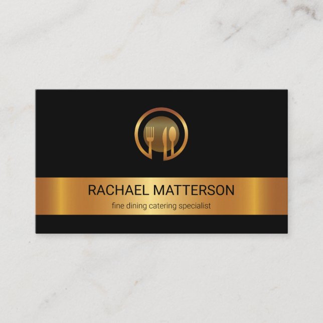 Elegant Gold Stripe Cutlery Catering Culinary Food Business Card (Front)