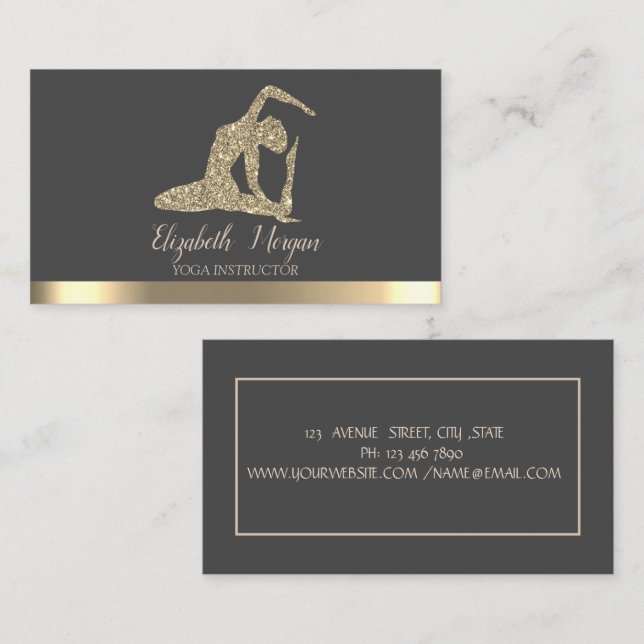 Elegant Gold Stripe Glitter Yoga Girl Business Card (Front/Back)