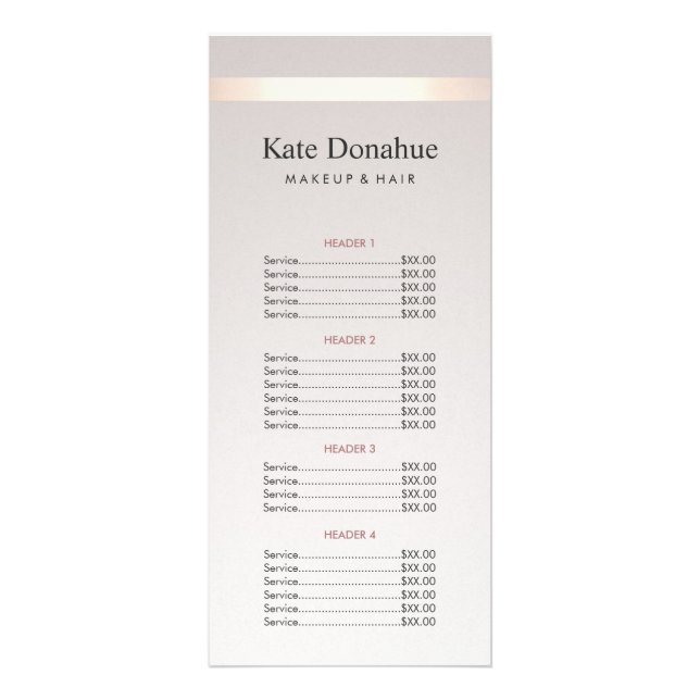 Elegant Gold Stripe Hair Salon Price List Menu (Front)