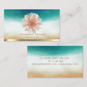 Elegant Gold Stripe Lotus Beauty Salon Watercolor Business Card