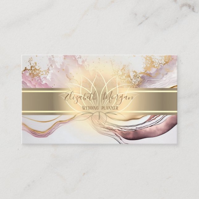 Elegant Gold Stripe,Lotus Marble White Rose Gold Business Card (Front)