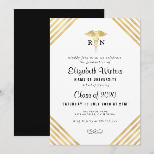 Elegant gold stripe nursing graduation party invitation