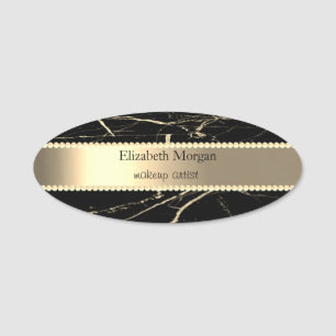 Elegant Gold Stripe, Pearls, Marble Name Tag