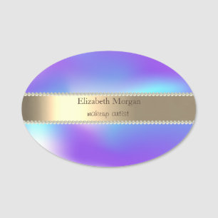 Elegant Gold Stripe, Pearls,Ombre Holographic Name Tag