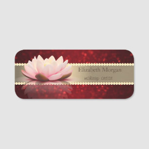 Elegant Gold Stripe,Red Bokeh,Pearls,Lotus Name Tag