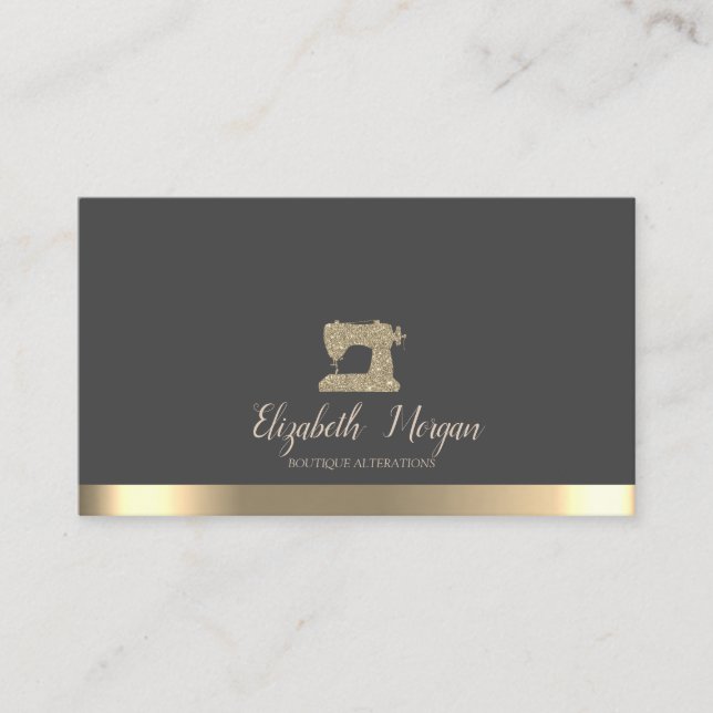 Elegant Gold Stripe Sewing Machine Business Card (Front)