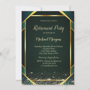 Elegant Gold Striped Confetti Green Retirement Invitation