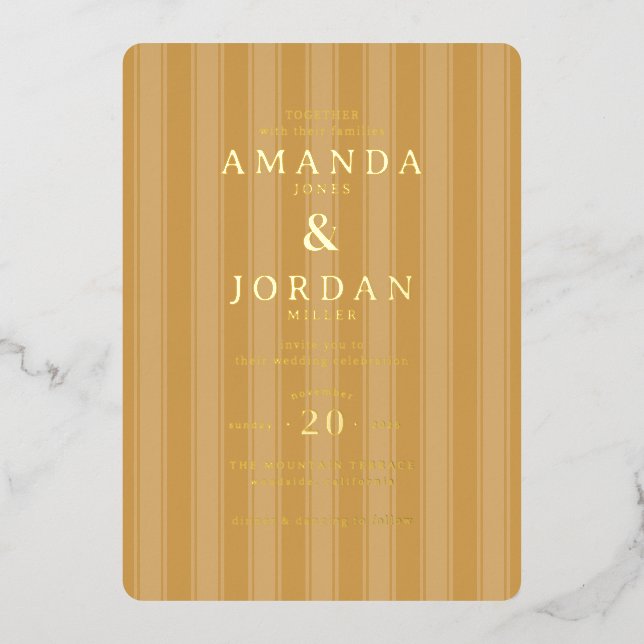 Elegant Gold Striped Invitations (Front)