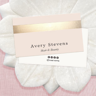 Elegant Gold Striped (no shine) Modern  Light Pink Business Card