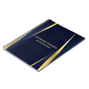 Elegant Gold Stripes Blue Background Notebook