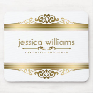 Elegant Gold Stripes Floral Accents Mouse Mat