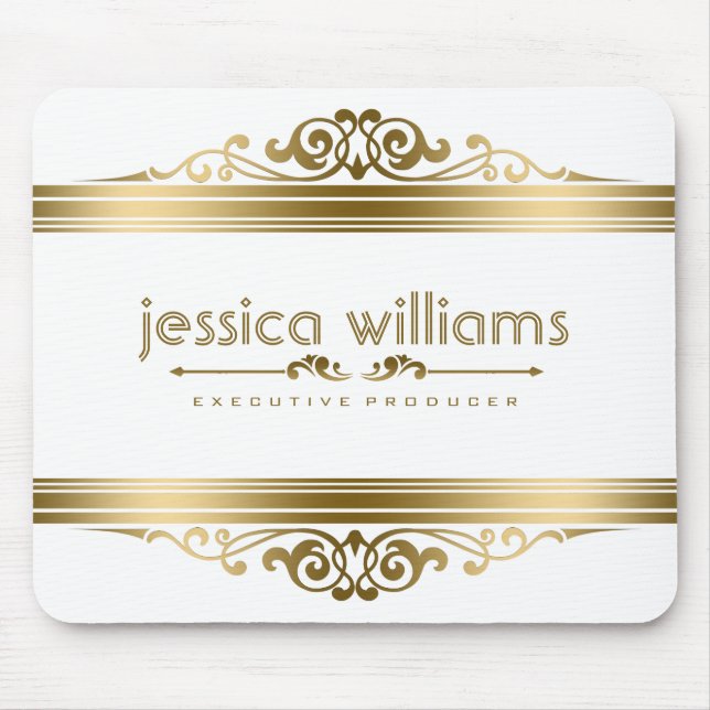 Elegant Gold Stripes Floral Accents Mouse Mat (Front)