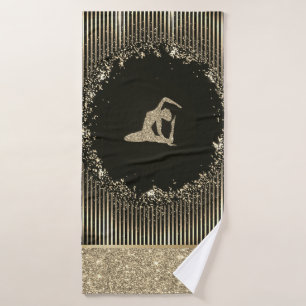 Elegant Gold Stripes Glitter Yoga Girl Bath Towel Set