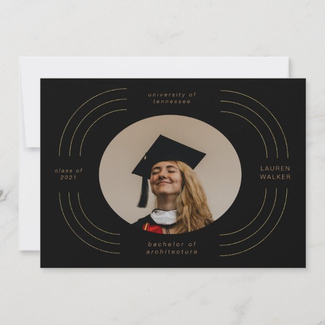 elegant gold stripes graduation announcement (Front)