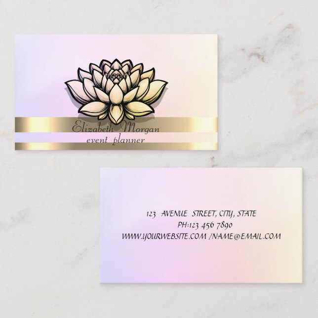 Elegant Gold Stripes Holographic Chic Lotus  Business Card (Front/Back)