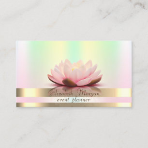 Elegant Gold Stripes Holographic Iridescent Lotus Business Card