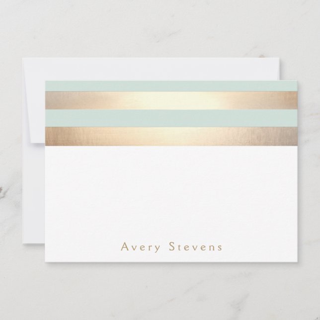 Elegant Gold Stripes Light Blue Personalised Card (Front)