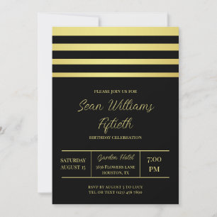 Elegant Gold Stripes Masculine Birthday Invitation