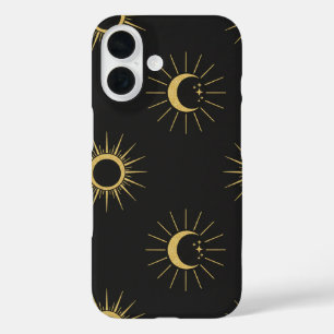 Elegant Gold Sun and Moon Pattern Black iPhone 16 iPhone 16 Case