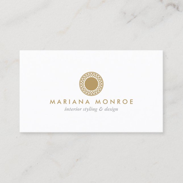 ELEGANT GOLD SUN LOGO on WHITE Business Card (Front)